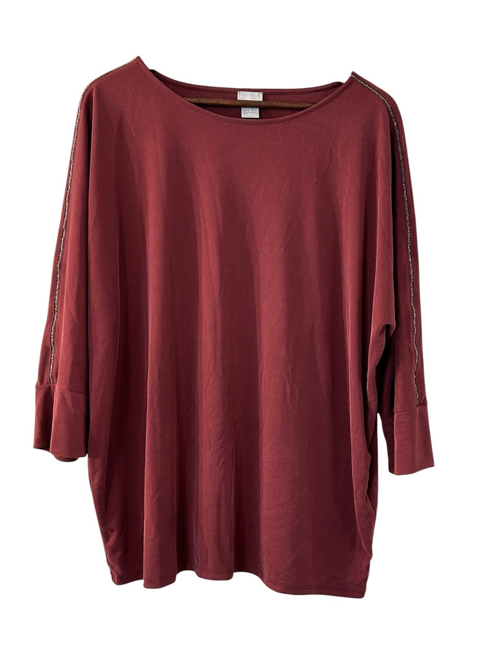 Chico’s Zenergy Dolman Sleeve Tunic Top Rhinestone Trim Mauve Size 3 (XL/XXL)